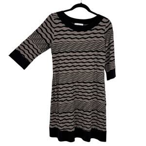 Papillon Blanc Textured Seamed Shift Dress size Large Gray Stripe Lagenlook